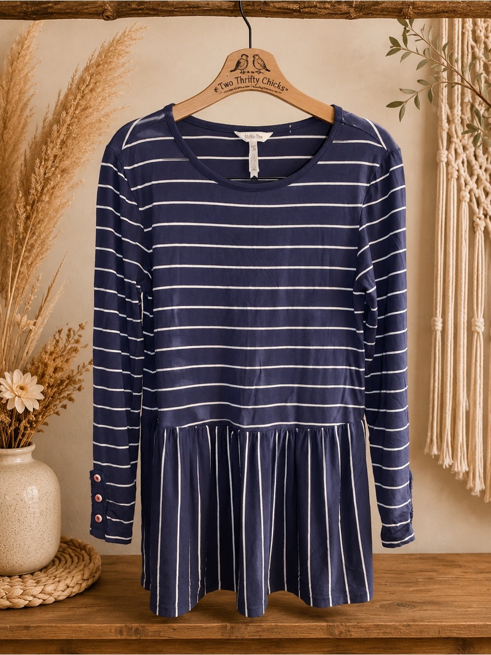 Matilda Jane Blue & White Striped Peplum Top | Size S | GUC
